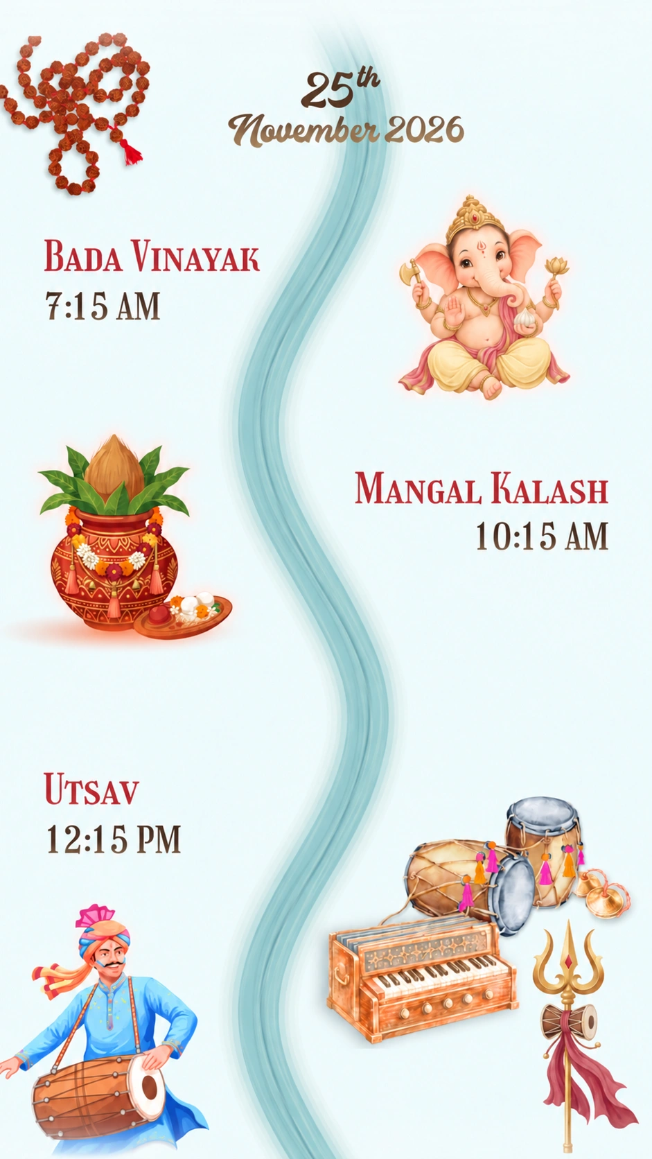 25 November 2026. Bada Vinayak: 7:15 AM. Mangal Kalash: 10:15 AM. Utsav: 12:15 PM.